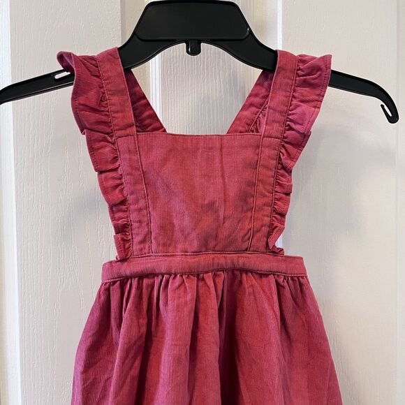 Rufflebutts Corduroy Cross-Back Jumper Dress Ruffle Straps Pink Girls Size 4T - Picture 2 of 10
